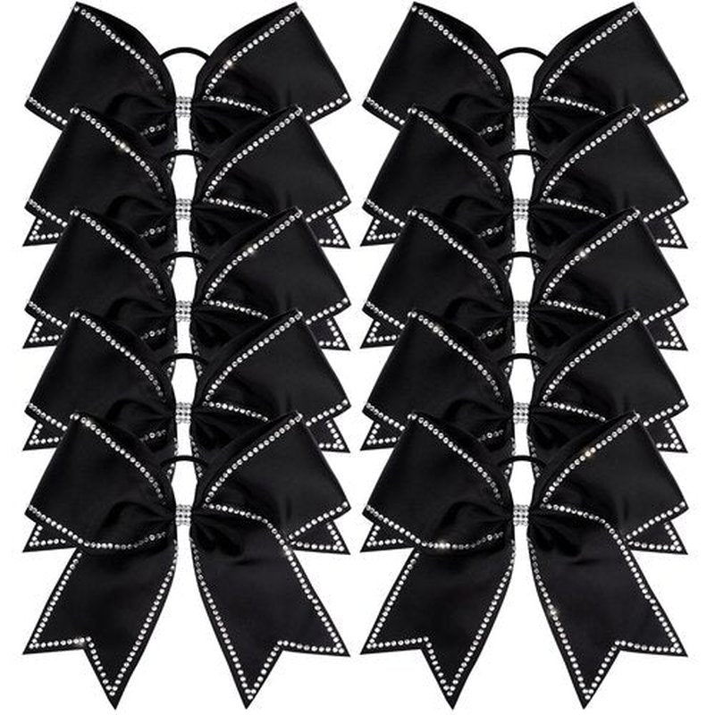 DEEKA 10 PCS 8" Rhinestones Large Cheer Hair Bows Glitter Cheer Ponytail Holder Handmade for Teen Girls Softball Cheerleader Sports -Black