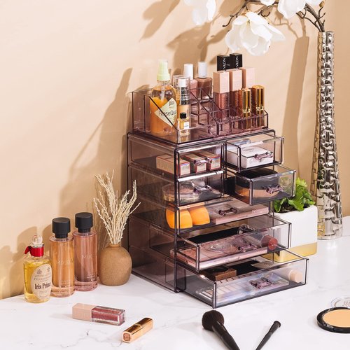 Sorbus Clear Cosmetic Makeup Organizer - Make Up & Jewelry Storage, Case & Display - Spacious Design - Great Holder for Dresser, Bathroom, Vanity & Countertop (3 Large, 4 Small Drawers) [Purple]