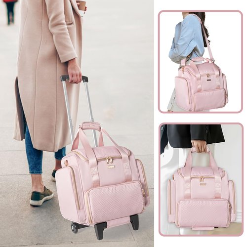 Prokva Rolling Makeup Case with 4 Removable Bags, Professional Makeup Train Case with Wheels, Makeup Artist Travel Bag with Brushes Storage Section, Pink (Patent Design)