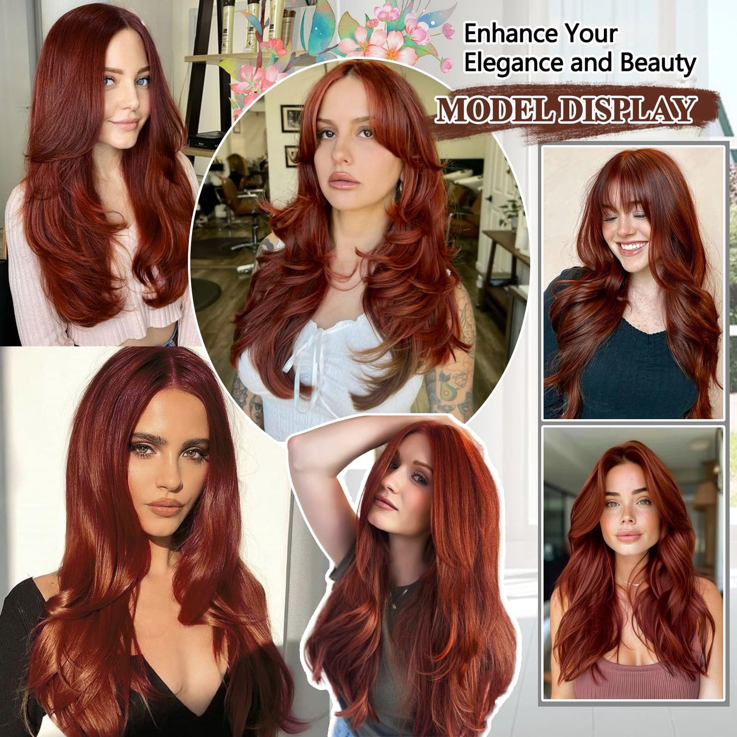 FREEMEIGE Copper Red Hair Extensions Clip in Hair Extensions for Women Straight Layered Hair Extensions Synthetic Clip in Extensions Long Wavy Extension Daily Use 20 Inch