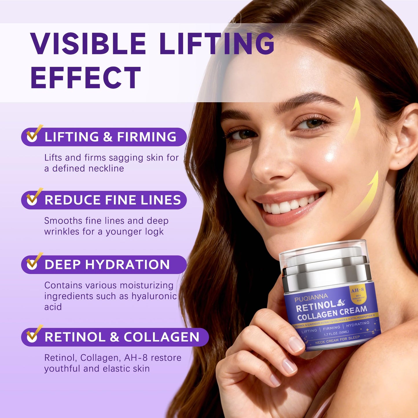 Neck Cream Firming and Tightening with Retinol and Peptide Anti Wrinkle Cream for Women Overnight Treatment Infused with Collagen Hyaluronic Acid and Lavender Extract for Calming Night Care