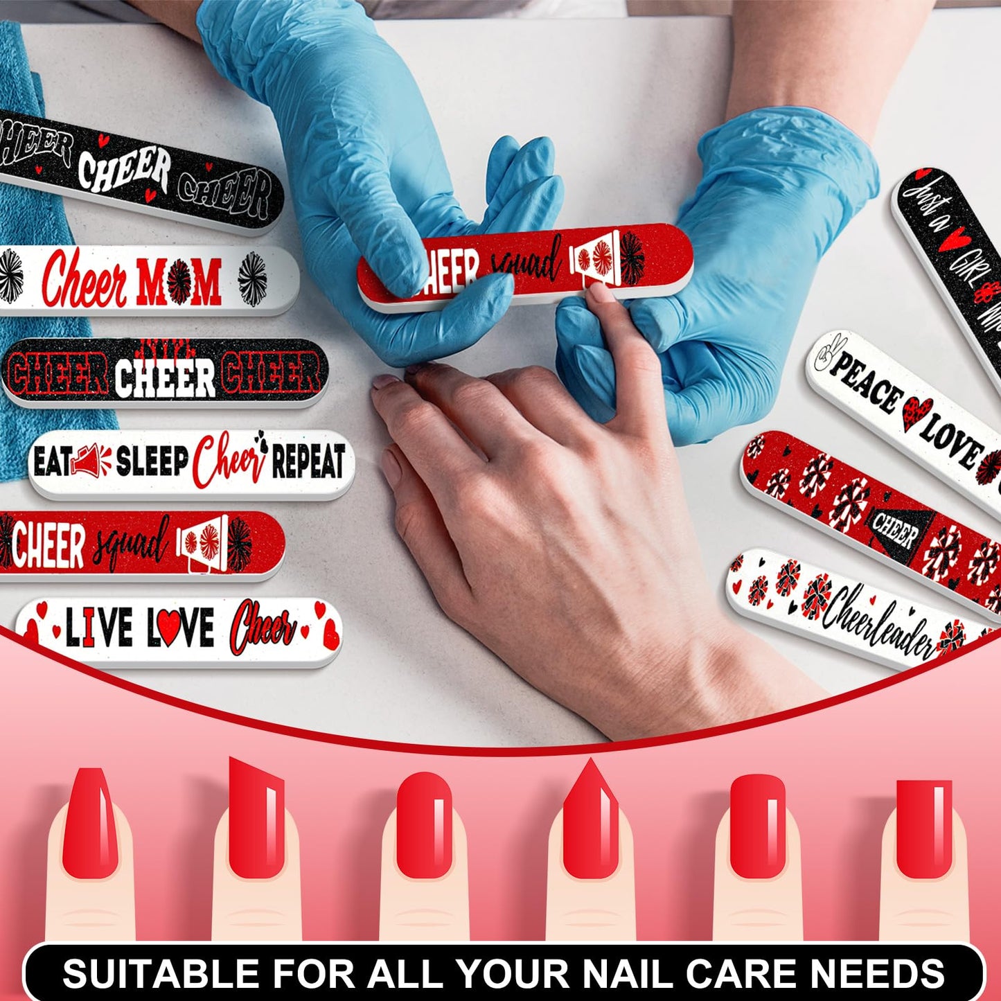Lanties 50 Pack Cheerleader Gifts Bulk for Team Cheer Mini Nail Files for Women Cheerleader Emery Boards Funny Cheer Party Favors Small Spa Gifts for Women Teammates Salon Manicure Tools