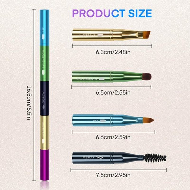 Unaone 4 in 1 Makeup Brush - Lip Brush for Lipstick, Eyebrow Brush, Eyeshadow Brush, Spiral Eyebrow Brush, Portable Detachable Multi-functional Lipstick Brush for Makeup