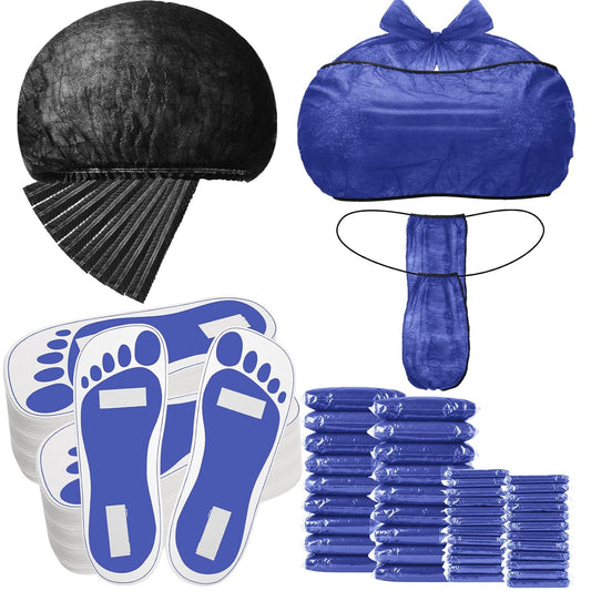 96 Pcs Spray Tanning Supplies Kit - Feet Pads, Hair Nets & Disposable Bra for Home or Salon | Navy Blue