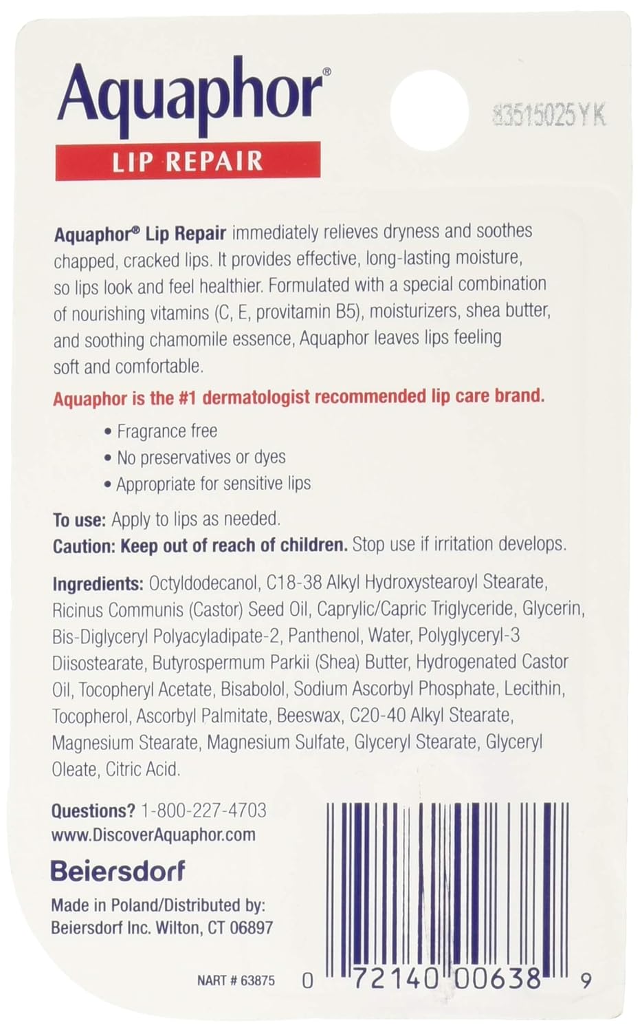 Aquaphor Lip Repair, 0.35 Fl Oz, Pack of 6