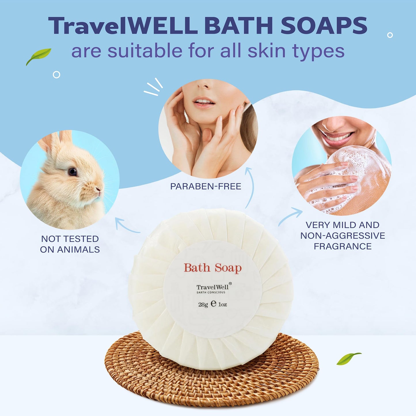 Travelwell Hotel Soap Bars - Individually Wrapped Bulk Hotel Soap - Gentle Paraben-Free Beauty Bar - Travel Mini Size - Pack of 100, 1 Oz