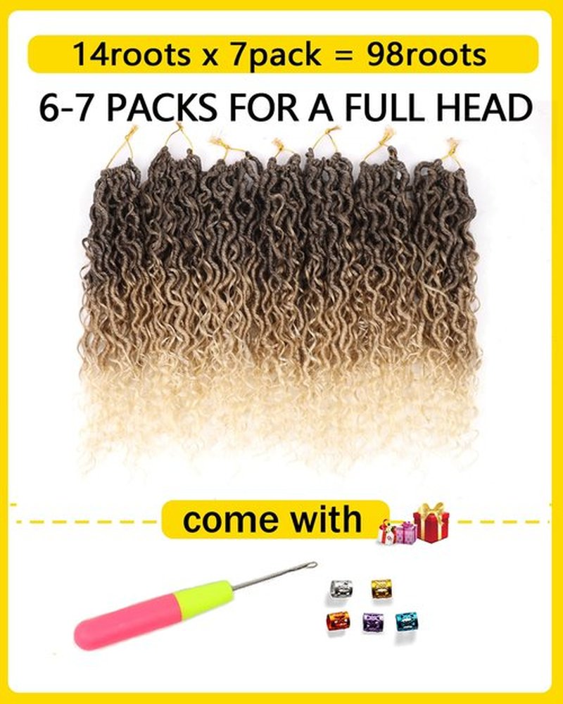 14 Inch Crochet Hair Goddess Locs 7 Packs Bohemian Locs Crochet Hair with Curly Ends Pre Looped Soft Faux Locs Crochet Hair for Black Women River Locs Crohet Braids(14 Inch,4/27/613)