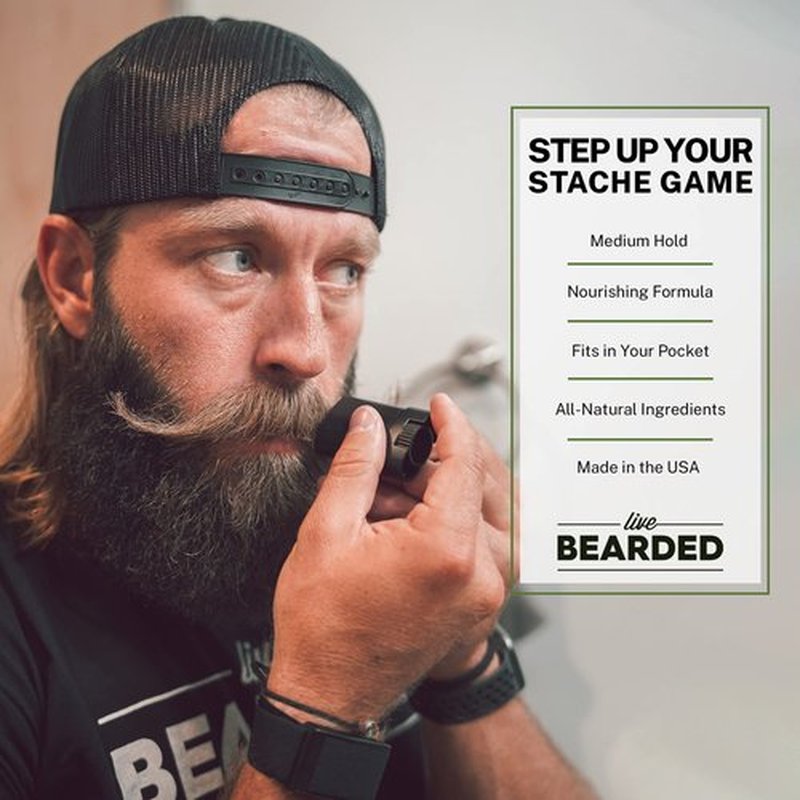 Live Bearded: Mustache Wax - Wingman - 0.35 Oz - Medium Hold - All-Natural Ingredients with Beeswax, Lanolin, Jojoba Oil and Essential Oils for Fragrance - Made in the USA