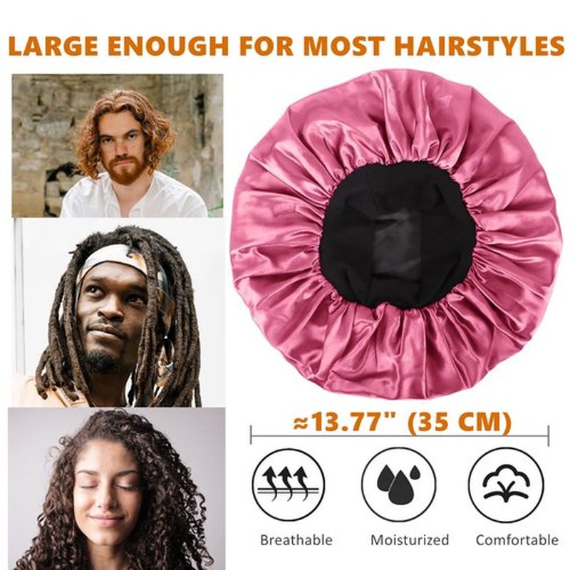 Bonnet for Men,Hair Bonnet for Sleeping,Double Layer Satin Bonnets for Black Women Curly Hair Braids,Reversible Sleep Cap (Large,Black/Rose Gold)