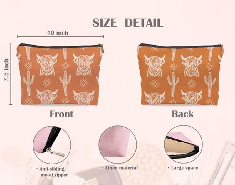 Lacosu Western Makeup Bag,Western Gifts For Women,Cow Makeup Bag,Cowgirl Stuff,Western Stuff For Women,Western Gifts,Cowgirl Gifts(COW A)