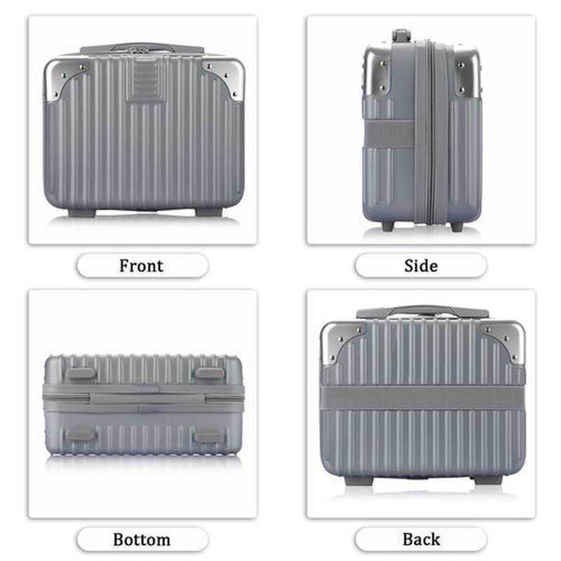 BSTKEY Portable Hard Shell Cosmetic Travel Case, Small Travel Hand Luggage with Elastic Band, Mini ABS Carrying Makeup Case Suitcase, Silver