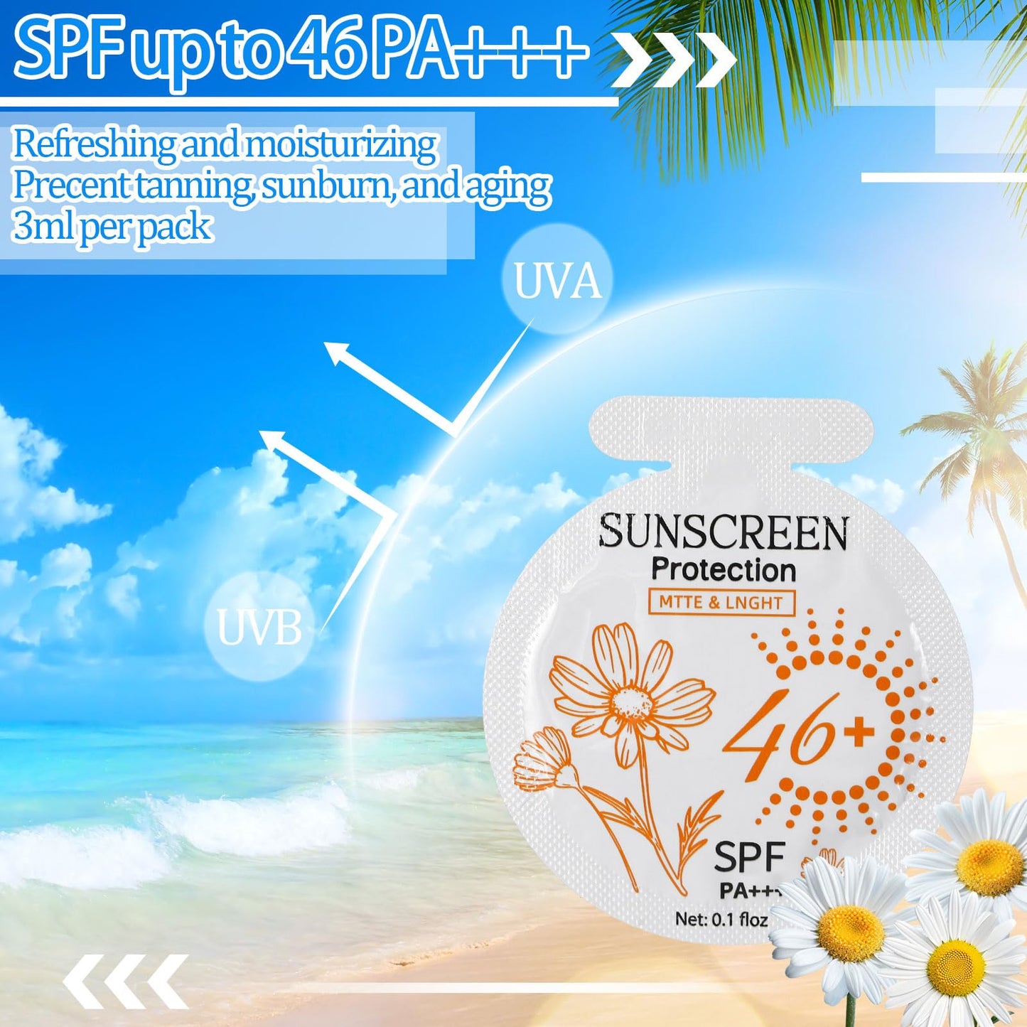 Heigble 50 Pcs Sunscreen Bulk Mini Travel Size Sunscreen Packets SPF 46+ Summer Party Gifts for Women Girl