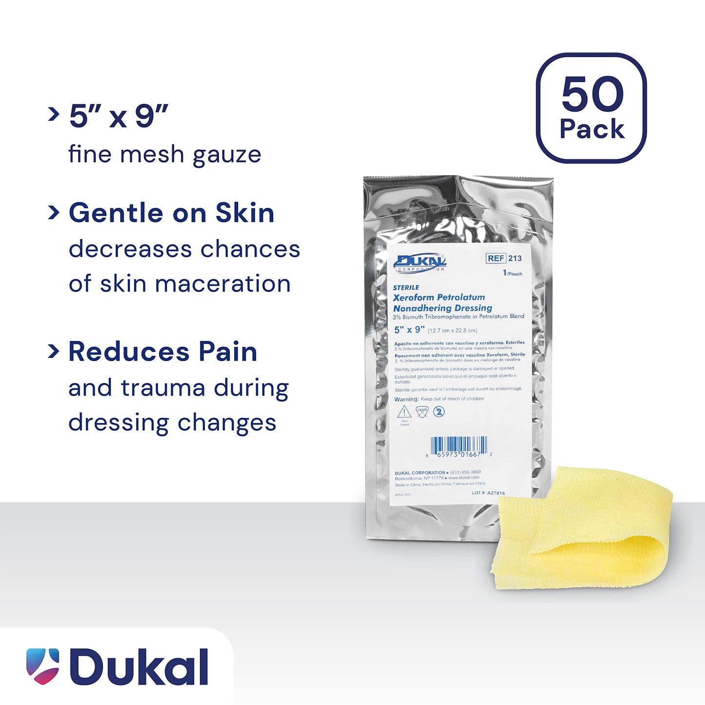 Dukal Xeroform Petrolatum Gauze, Sterile, 5" W x 9" L (Box of 50)