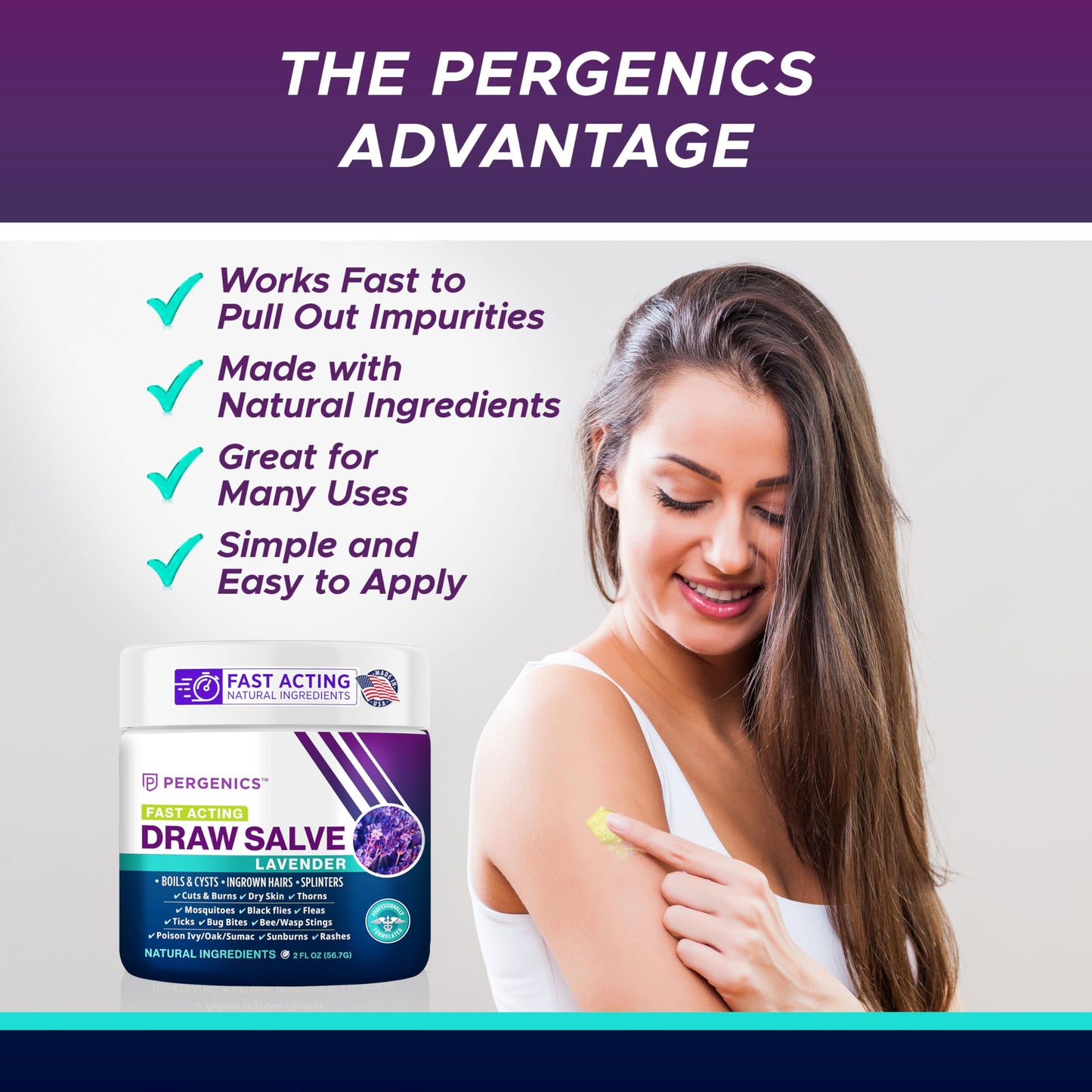 Pergenics Drawing Salve Ointment with Natural Lavender Herbal Extract for ingrown Hair, Boil & Cyst, Splinter Remover, Bug and Spider Bites, bee Sting, Mosquito bite Itch, Poison Ivy, 2 oz (1 Pack)