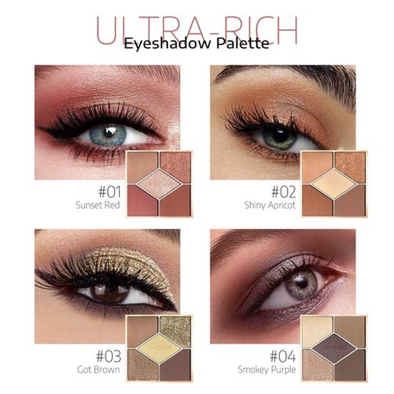 KYDA 5 Colors Eyeshadow Palette, Ultra-rich Matte Apricot Brown Shades, Glitter Pearl Gold Bronzer Eyeshadow, Blendable Lightweight Powder, High Pigment Nude Neutral Eyes Makeup, Shiny Apricot