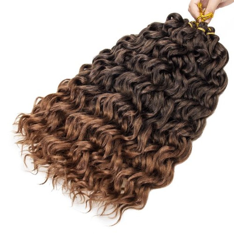 Ocean Wave Crochet Hair 18inch Deep Wave Curly Crochet Hair For Women,Ombre Brown Hawaii Curly Braiding Hair Synthetic Bohemian Crochet Braid Water Wave Crochet hair Extensions (6Packs, 1B/30)