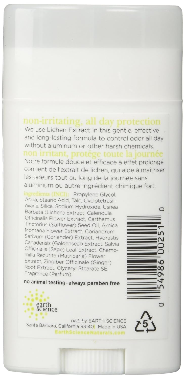 EARTH SCIENCE - All-Natural Aluminum Free Herbal Scented Lichen Plant Deodorant, 2.45 Ounce (Pack of 4)