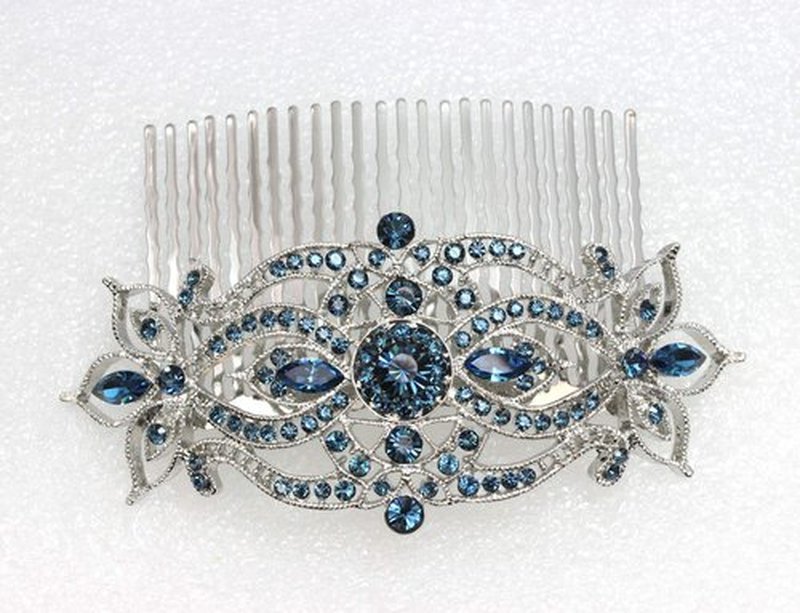Faship Gorgeous Navy Blue Large Big Floral Hair Comb