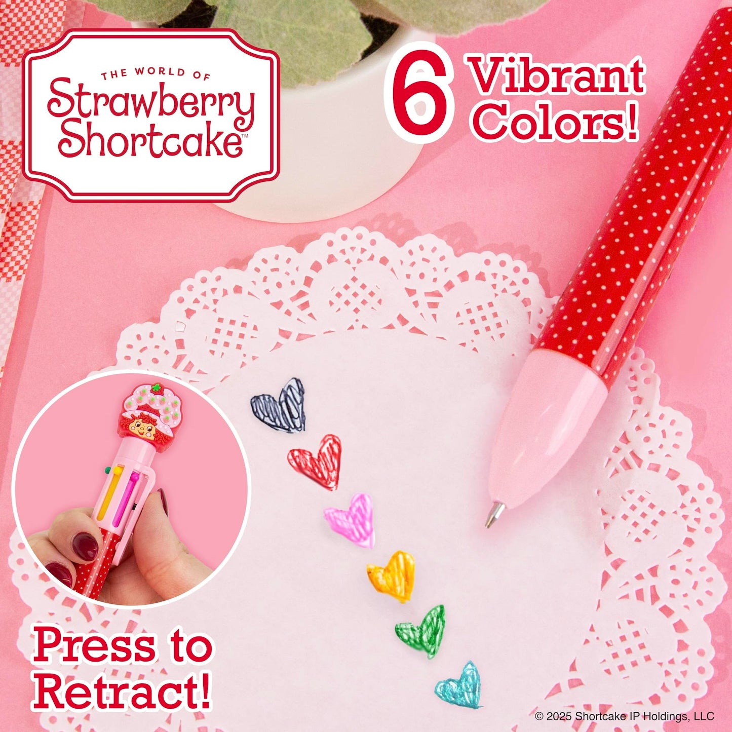Strawberry Shortcake™ Multi-Click Pen, 6-Color Retractable Ballpoint with Strawberry Shortcake Topper – Cute Stationery Gift for Kids Ages 6 and Up