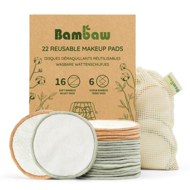 Bambaw Reusable Makeup Remover Pads | 22 Cotton Rounds, 1 Bag for Laundry & Storage | Cotton Rounds for Face | Eye Makeup Remover Pads | Reusable Cotton Rounds | Cotton Pads | Cotton Pads for Face