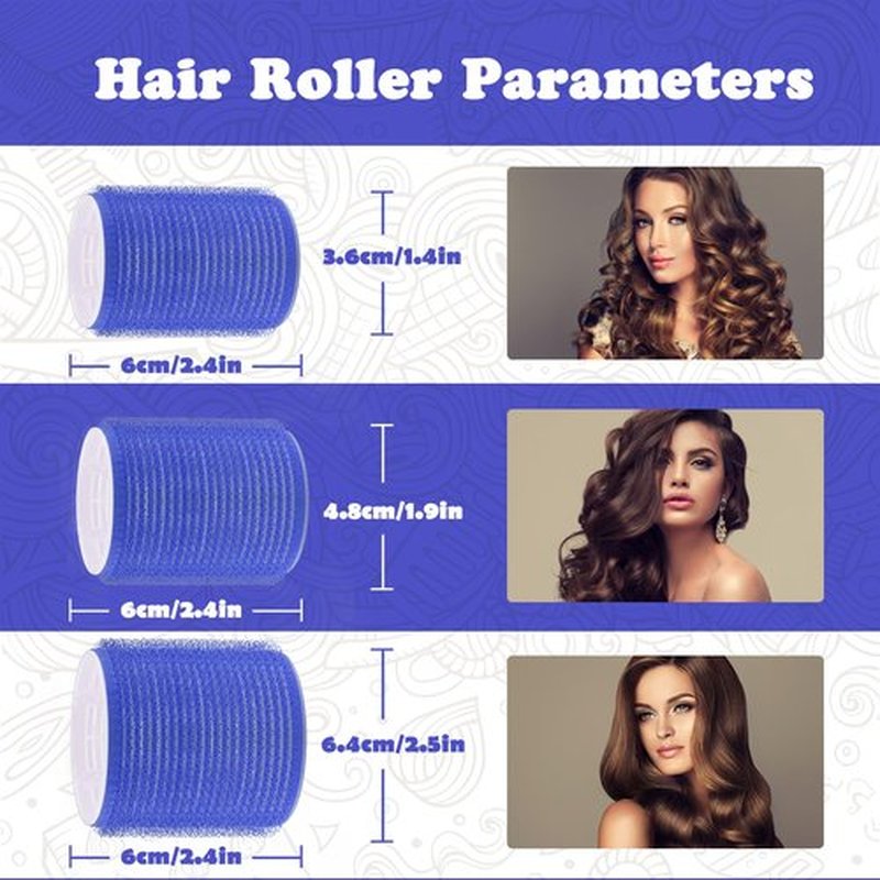 Hair Roller Set 18 pcs Heatless Self Grip Rollers With Clips and Comb, Salon Curlers for DIY Styles, 3 Blue Sizes in 1 Set by Sungenol