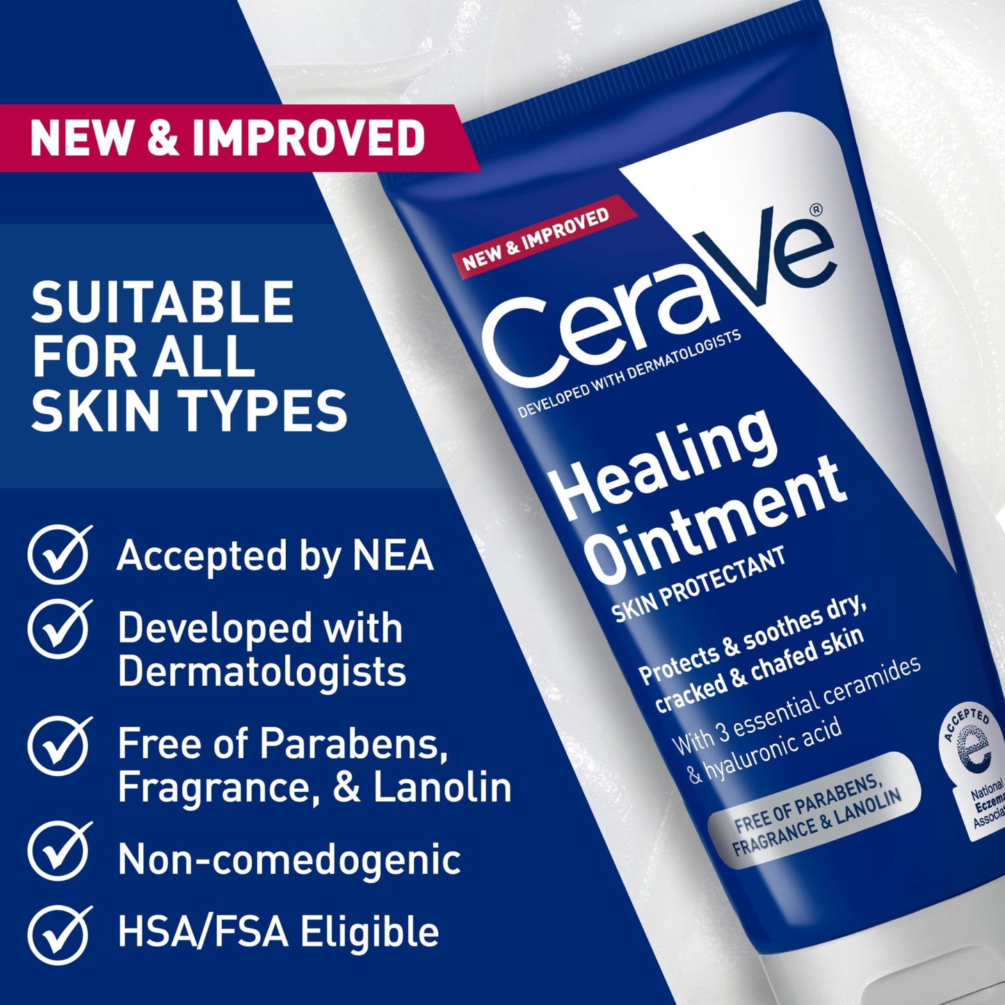 CeraVe Healing Ointment, Hydrating Skin Protectant With Petrolatum, Hyaluronic Acid & Ceramides, Face & Body Skin Barrier Repair For Cracked, Chafed, Dry Skin, Fragrance Free & Lanolin Free, 5 Oz