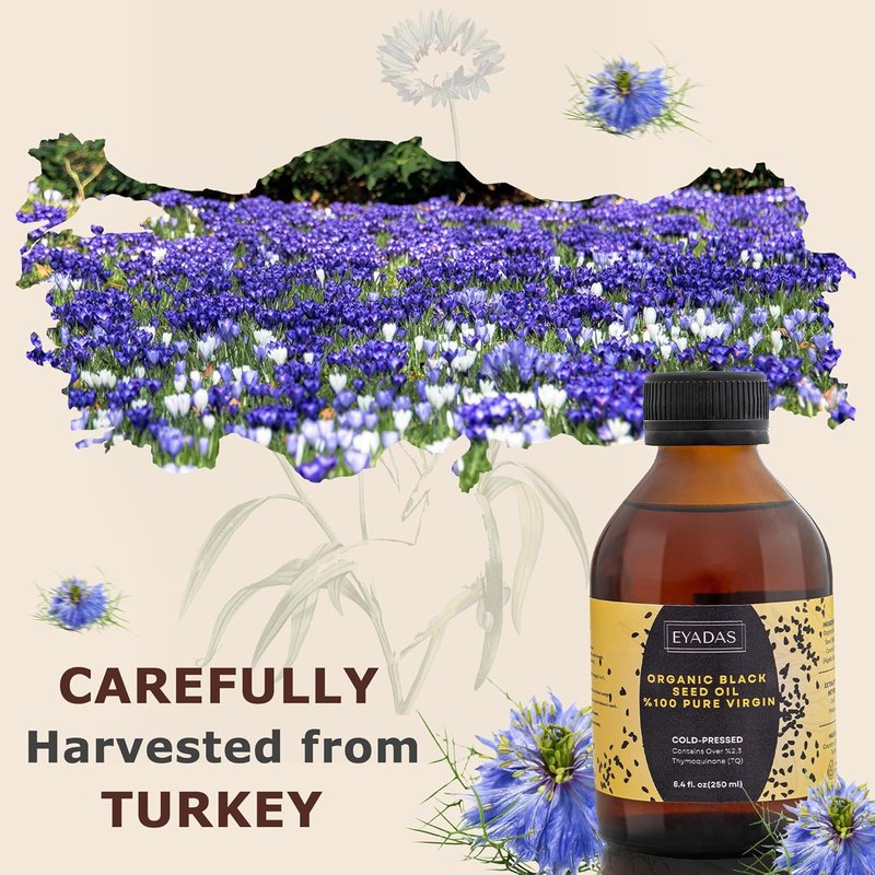 Organic Black Seed Oil - 100% Cold-Pressed Nigella Sativa | 8.4 Fl Oz Amber Bottle for Immune, Hair & Skin Health