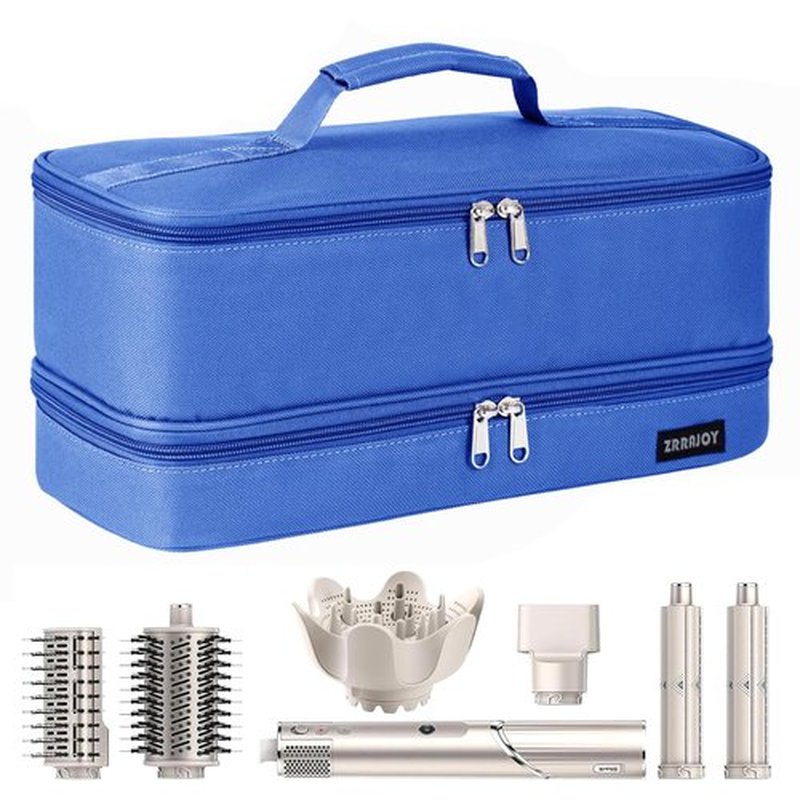 ZRRAJOY Double Layer Storage Case For Shark Flexstyle, Travel Carrying Case For Shark 430/440 Flexstyle, Organizer Bag For Shark Flexstyle/Dyson Airwrap Styler Attachments (Blue)