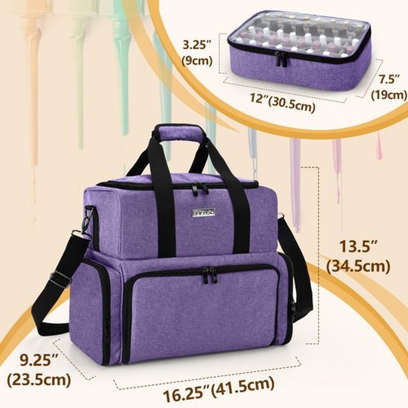 BAFASO Nail Polish Organizer Holds 80 Bottles (15ml - 0.5 fl.oz) and a UV Nail Lamp, Nail Polish Case with 2 Removable Pouches and Manicure Tools Storage Sections (Patented), Purple
