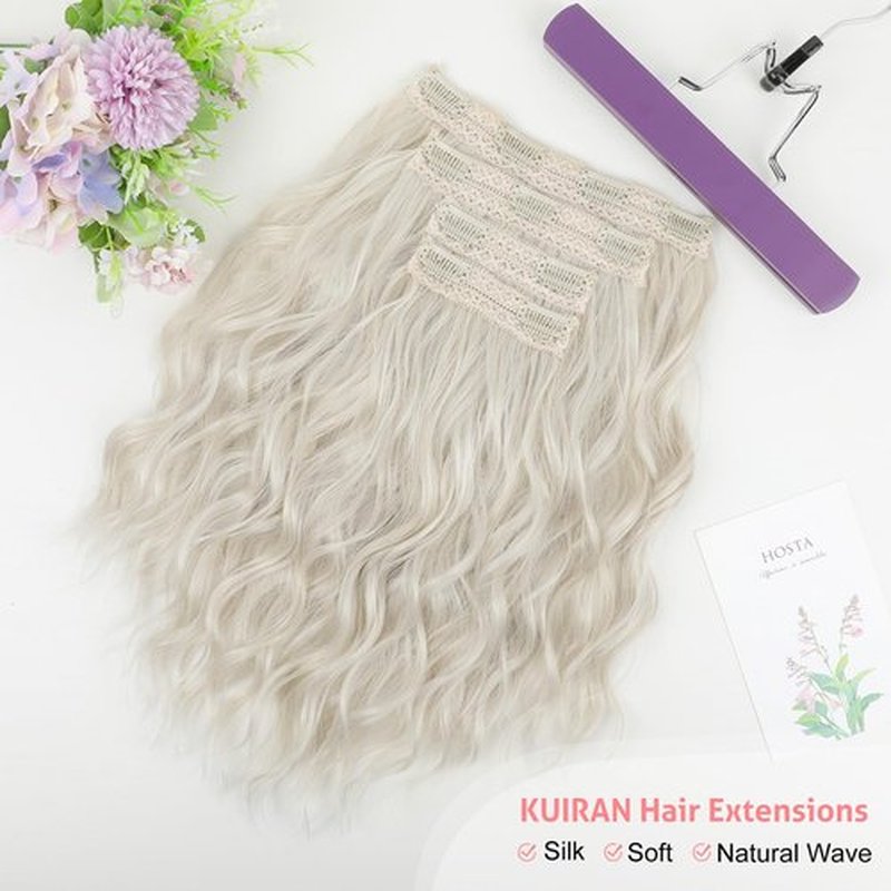 KUIRAN Hair Extensions, Clip in Hair Extensions 12" Short Curly Wavy Blonde Hair Extensions 4PCS Hair Extensions Invisible Lace Weft Natural Soft Hairpieces for Women - White Blonde