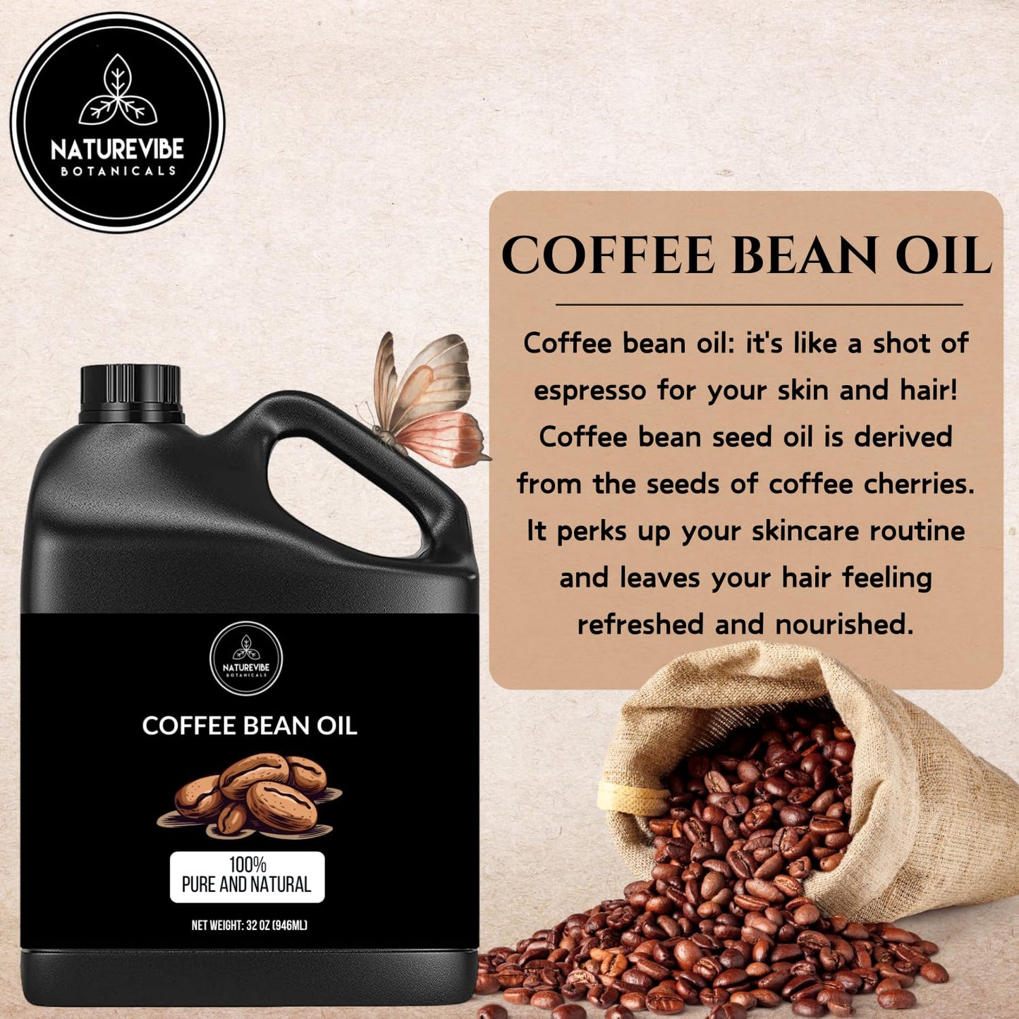 Coffee Bean Oil & Grapeseed Oil Combo - 32oz Each | Natural Skin Moisturizer
