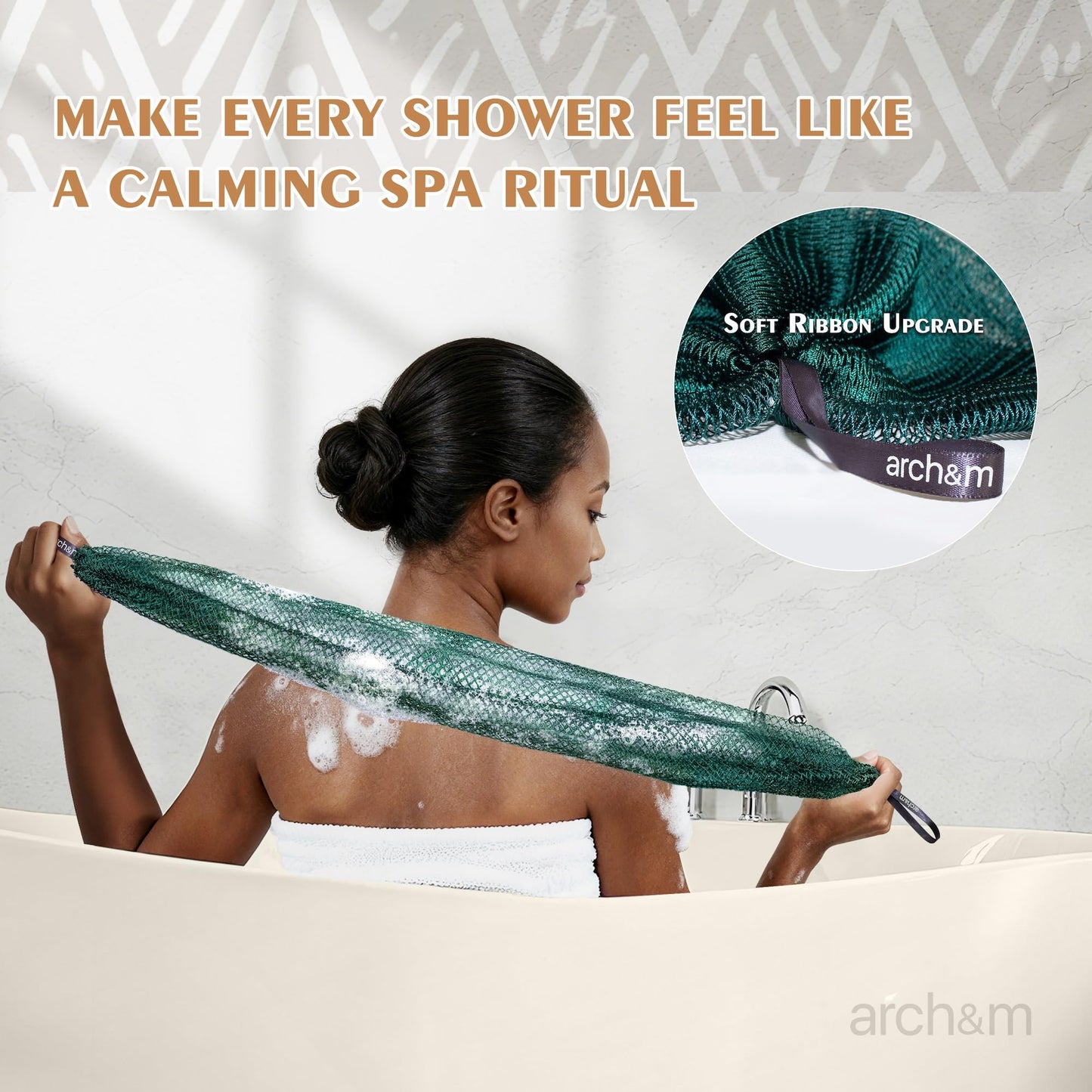 ARCH&M African Net Sponge 2 Pack – Authentic Exfoliating Bath & Shower Loofah Sponge, 53" Extra-Long Back and Body Scrubber for Women and Men, Gentle on Sensitive Skin, Everyday Body Care Spa Gift Set