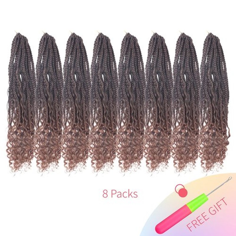 Niseyo Goddess Box Braids Crochet Hair 16 Inch 8 Packs Short Crochet Box Braids Pre Looped Curly Ends Boho Style Synthetic Hair (T30/Ombre Medium Dark Brown)