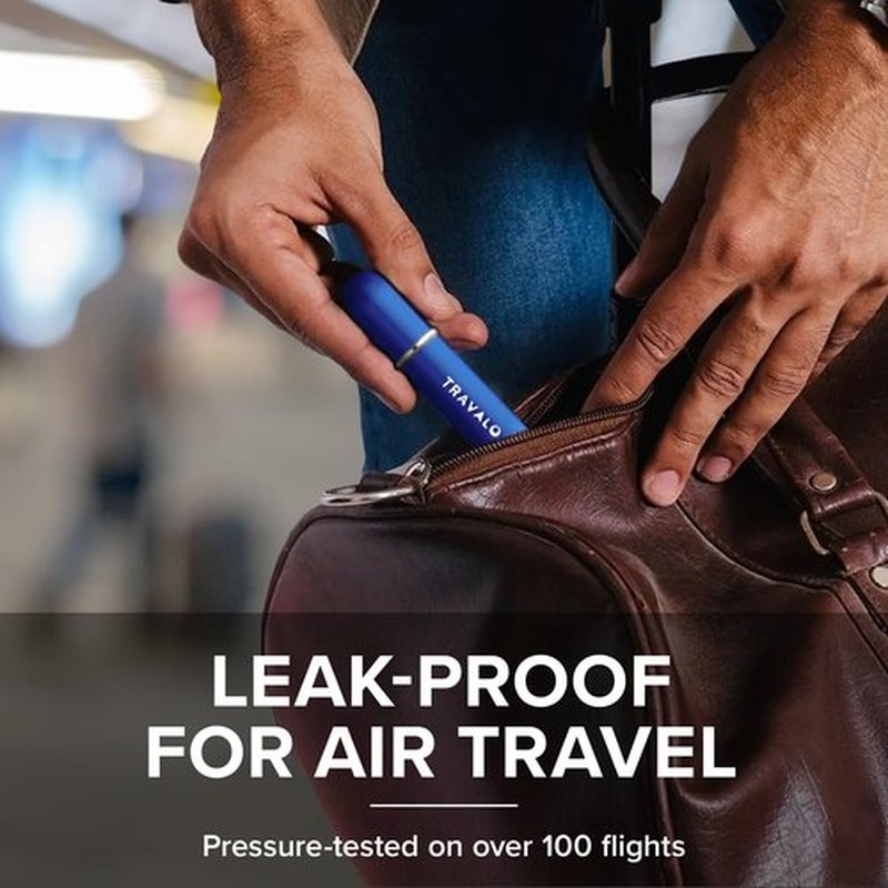 Travalo Classic HD Perfume Atomizer | Genie-S TSA Approved Travel Perfume Bottle Refillable | Reusable Airtight Easy-Fill Mini Pump Sprayer | Lightweight Elegant Design w/Volume Window | Blue | 0.17oz