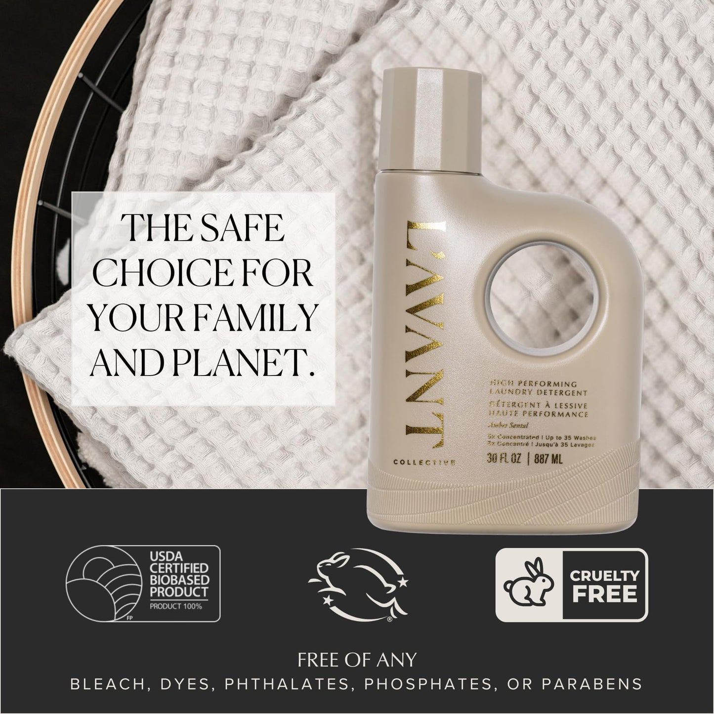L'AVANT Collective Luxury Laundry Detergent | Ambre Santal | Natural Non-Toxic Liquid Laundry Soap with Enzymes | Plant-Based, HE Compatible, Protects Colors | 30 oz