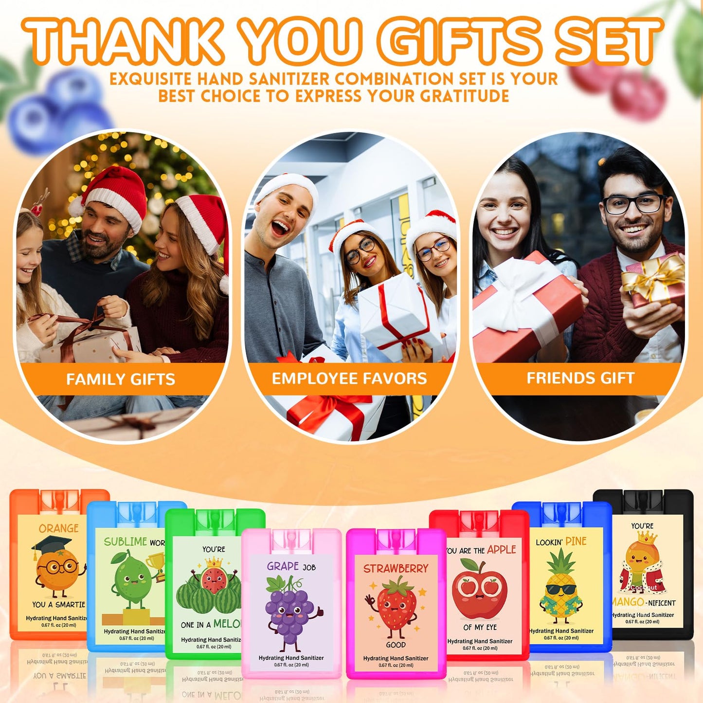 Frienda 24 Pack Graduation Party Favors Positive Hand Sanitizer Spray Bulk Portable Travel Size Mist Hydrating with Scented Essential Oils Mini Pun Motivational Gift for Women Teacher Employee, 0.67fl