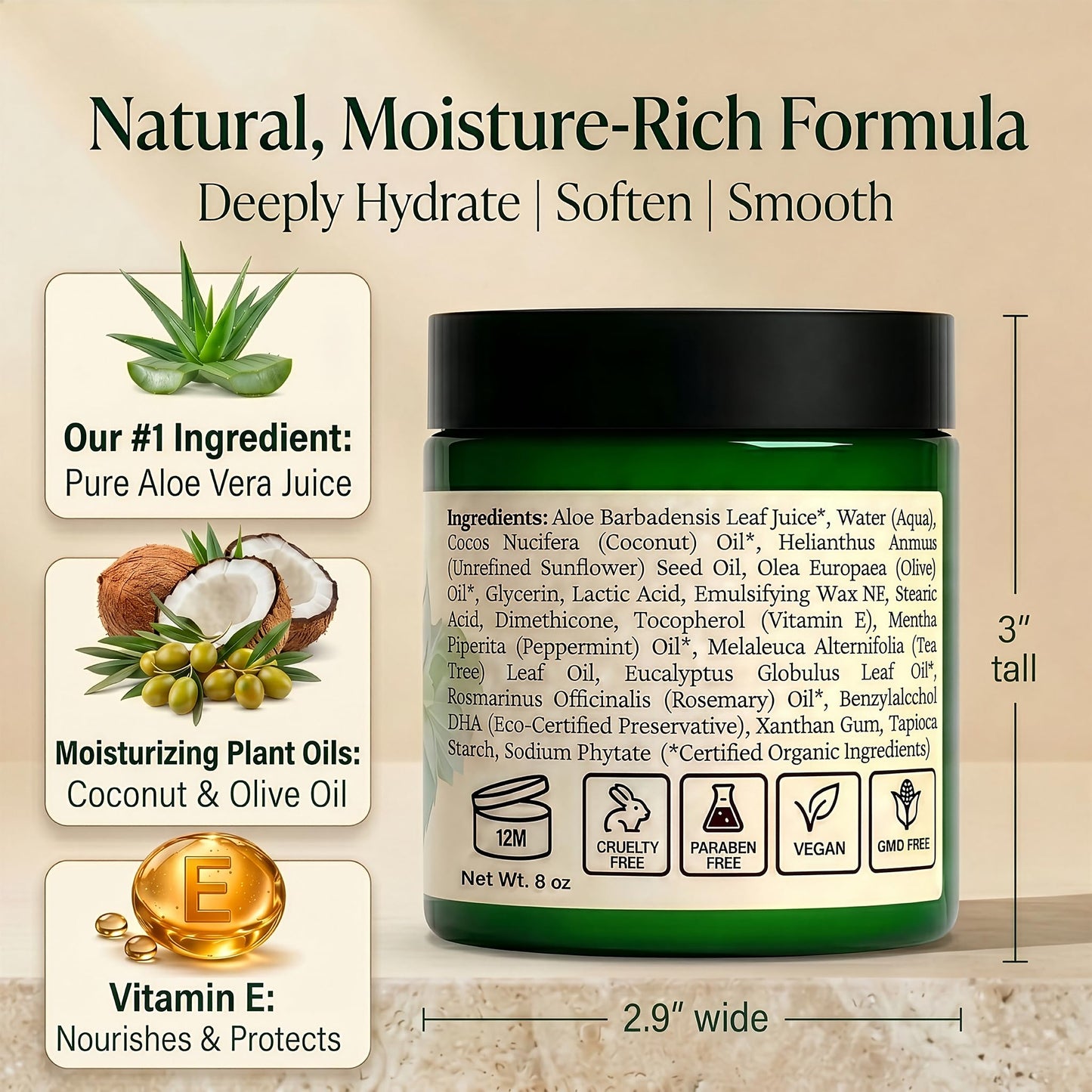 Natural Escapes Peppermint Foot Cream for Dry Feet & Cracked Heels, 8 oz