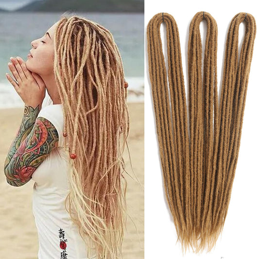 Honey Blonde Double Ended Dreadlock Extensions 22 inch Thin 0.6cm 10 Strands Handmade Synthetic DE Dreads Extensions #27