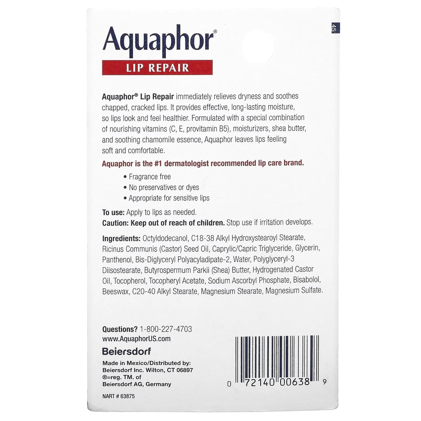 Aquaphor Lip Repair, 0.35 Fl Oz, Pack of 6