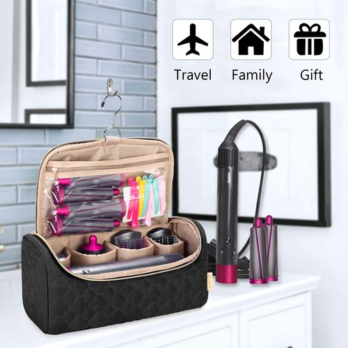 Yarwo Travel Case Compatible for Dyson Airwrap Complete Styler All Models and Attachments, Portable Storage Bag with Hanging Hook for Hair Curler Accessories, Black (Patented Design)