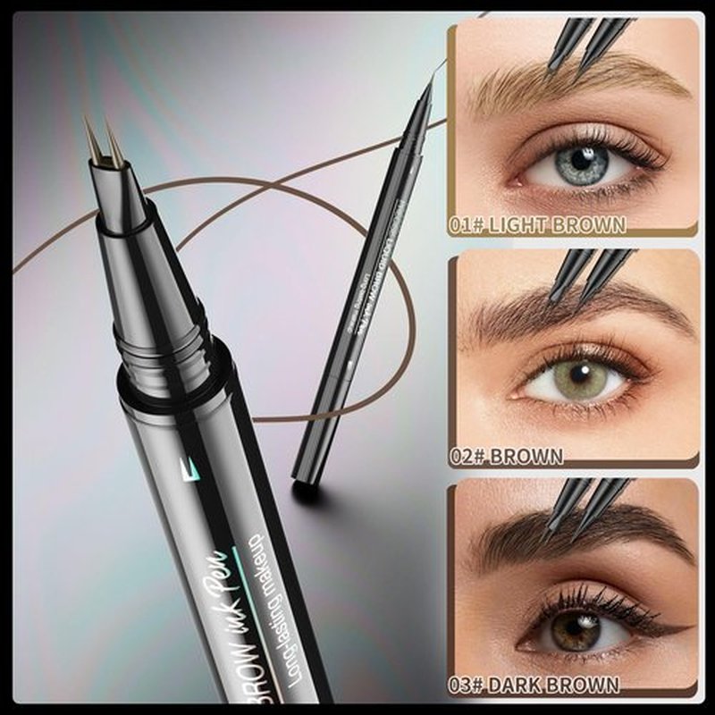Hello Kiss Microblading Eyebrow Pen - Dual-Ended Microblading Eyebrow Pen with Ultra-Fine Tip and Brush Creates Flawless Hair-Like Brows, Waterproof and Long-Lasting (Dark Brown)
