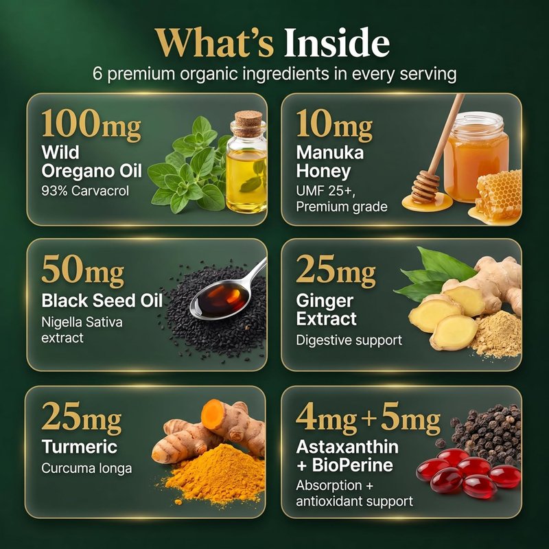 Organic Oil of Oregano Drops - High Potency Herbal Tincture with Black Seed Oil & Ginger | 60ml