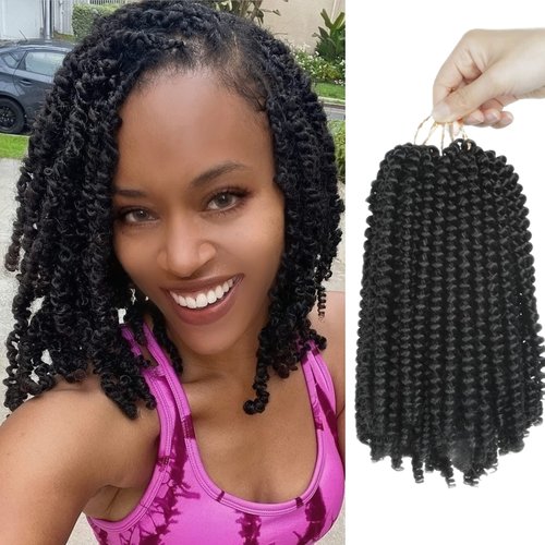 olanyas Spring Twist Hair 8-inch-3 Packs-90 Strands Crochet Hair 1B Braids Synthetic Braiding Hair Extensions Low Temperature Fiber(1B)