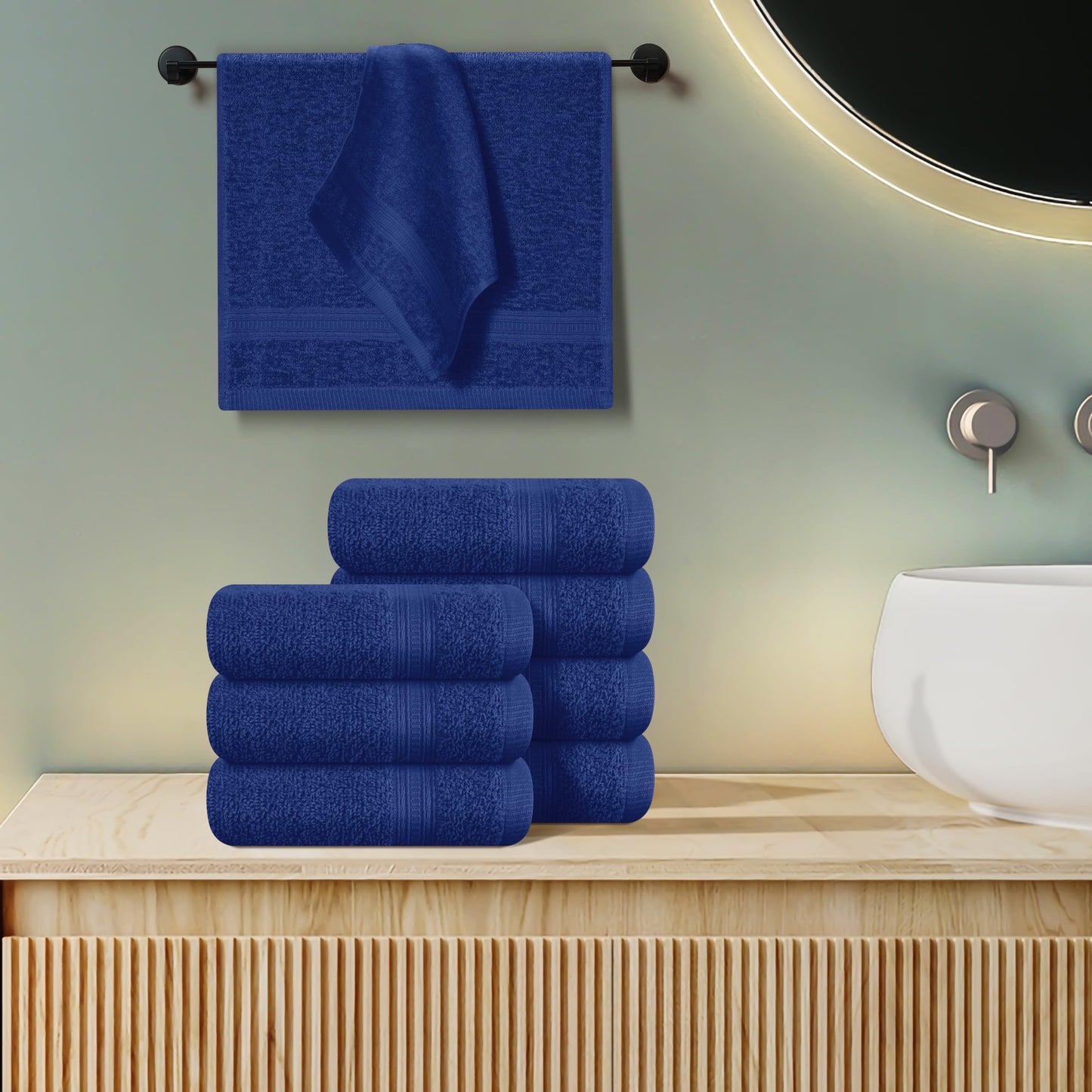 BOUTIQUO Ultra Soft Cotton Washcloths, Contains 12 Piece Face Cloths 12x12 inch, Ideal for Everyday use Face Towels, Compact & Lightweight Multi Purpose Washcloths - Navy Blue