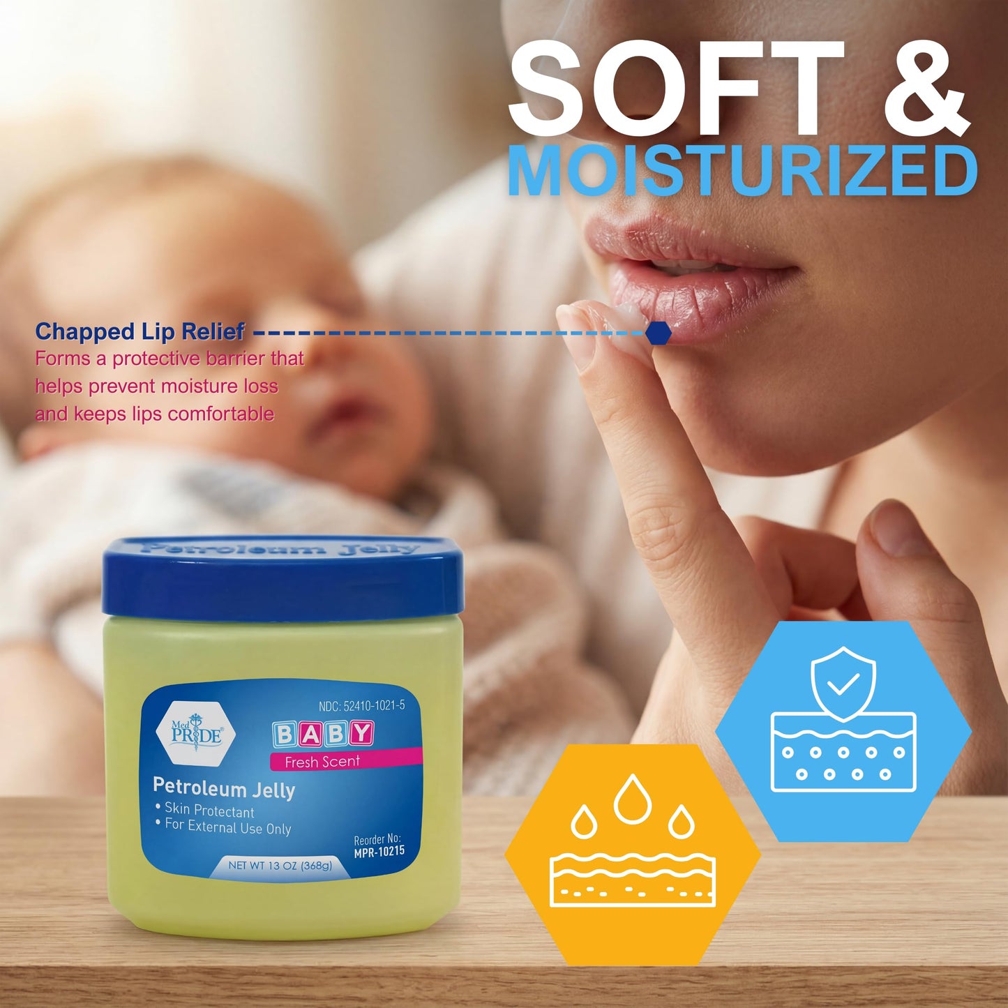 MED PRIDE Petroleum Jelly, Fresh Baby Scent, Baby Blue, Protectant, 13 oz