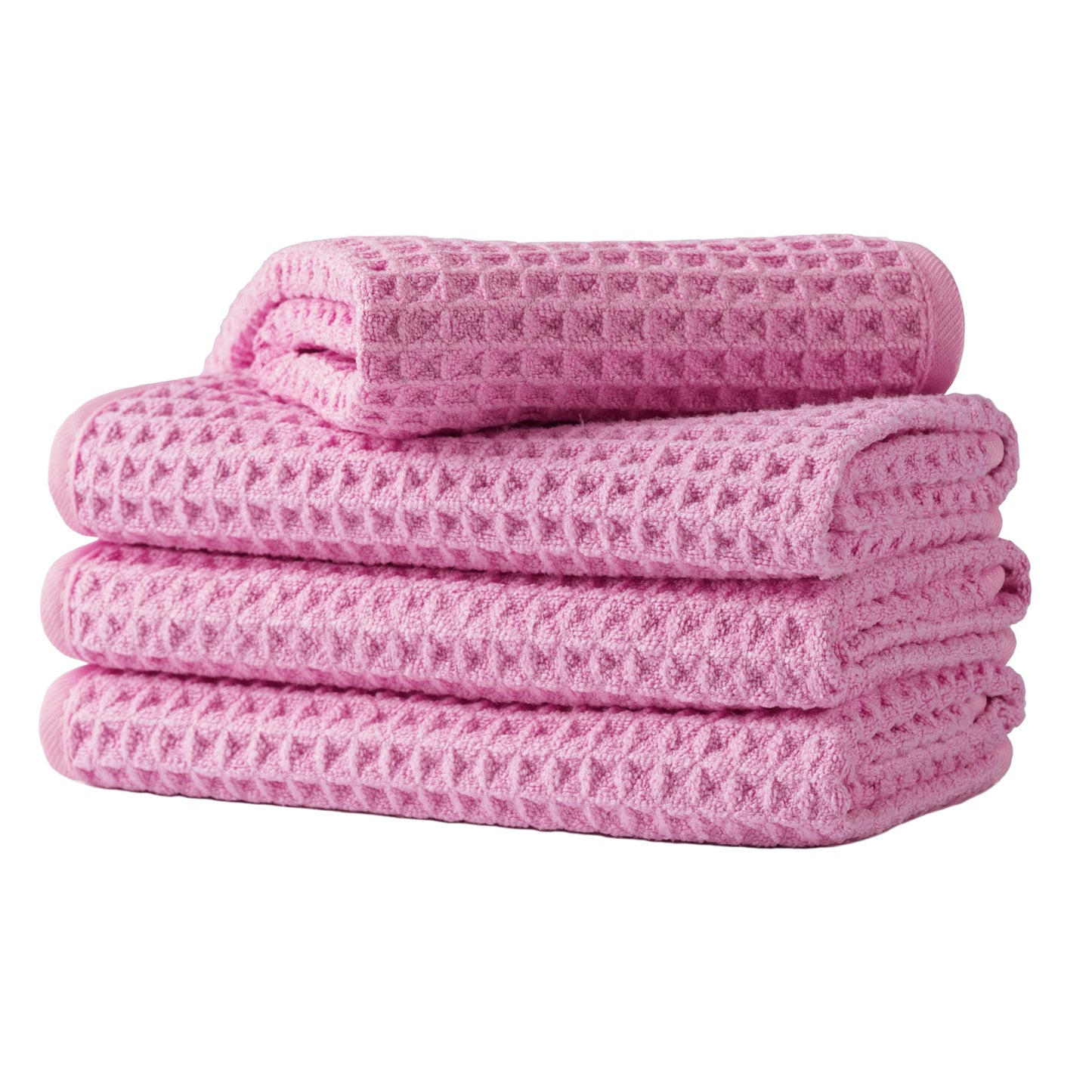 Microfiber Waffle Face Towels, 4 Pieces, Soft, Absorbent, Fast Drying, Lint Free 430 GSM (Pink)