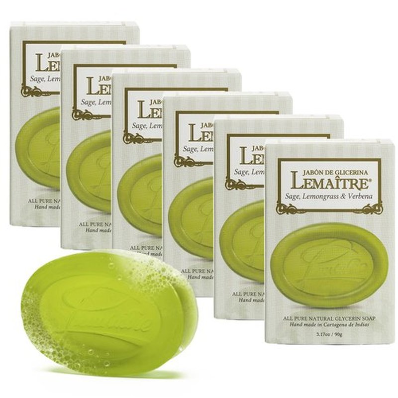 LEMAITRE Glycerin Soap - Vegan Transparent Bar, Gentle Cleanse, Vegan Bar, Cruelty-Free, Fragrances & Skin care for Women, Men (3.17 Ounce (Pack of 6), Sage, Lemon Grass & Verbena)
