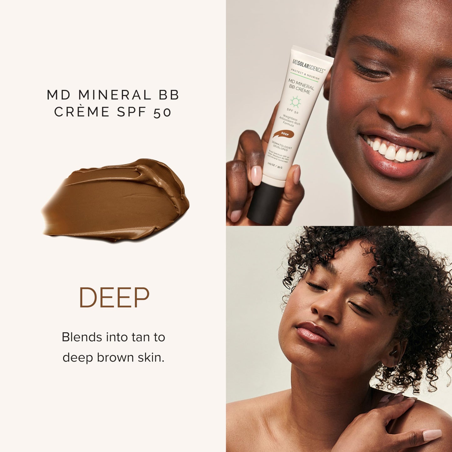 MDSolarSciences Mineral BB Crème SPF 50 | Hydrating Tinted Mineral Sunscreen | Niacinamide Caffeine & Squalane | Blurring Anti-Aging Formula | Deep | 1.23 Oz