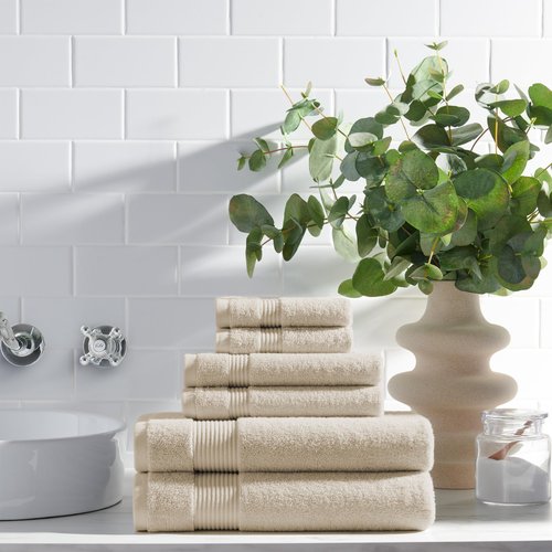 Arkwright Bath Towels Set of 6 - (Pack of 6) Super Soft 100% Cotton, 600 GSM Quick Dry & Absorbent, Luxury Bathroom Essentials with 12 Shower Towels, 12 Hand Towels and 12 Washcloths, Alabaster Ivory