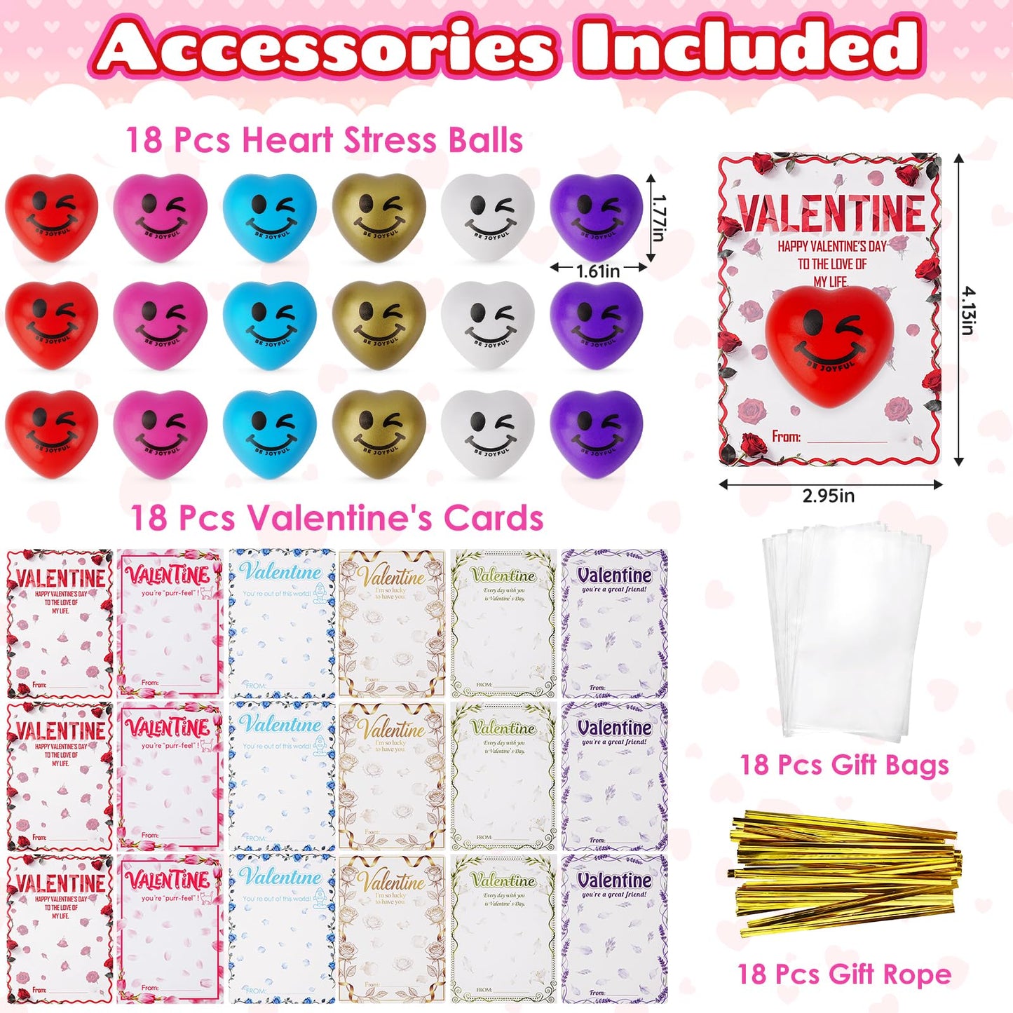 Tiaxidex Valentines Day Gifts for Kids, 18 PCS Stress Ball with Cards, Valentines Day Classroom Favors, Valentines Day Gifts for Students, Perfect for Boys & Girls Classroom Gift Exchanges at School